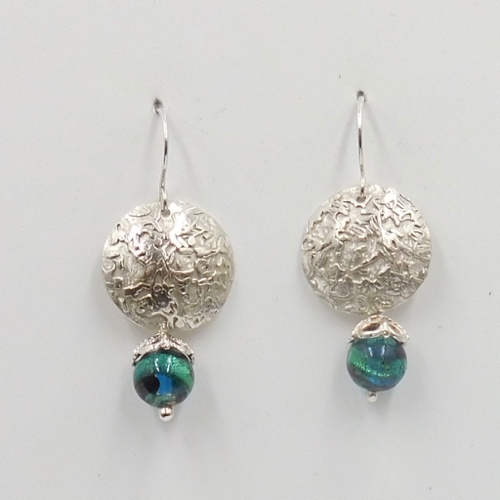 Click to view detail for DKC-2007 Earrings, Textured Circles, Blue/Green Marano Glass  $80